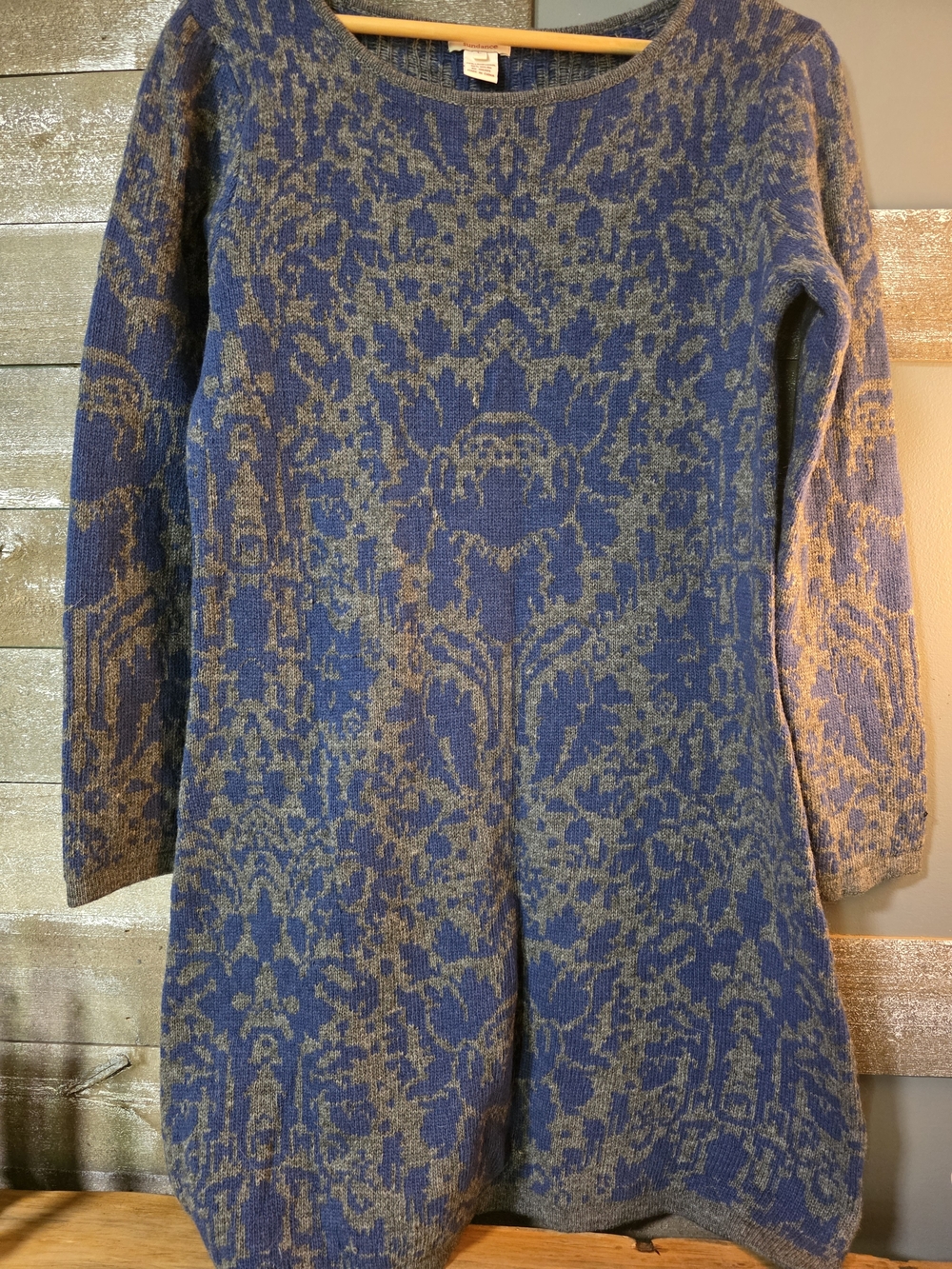Sundance Blue and Brown Patterned Knit Tunic Sweater